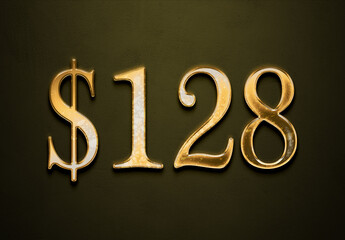 Old gold effect of 128 dollars with 3D glossy style Mockup.
