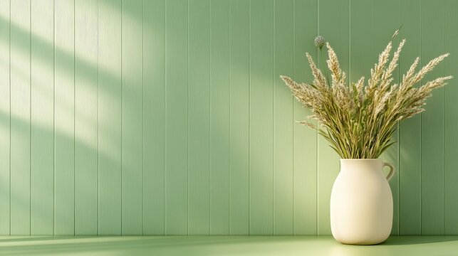 A serene dining room with green walls and elegant decor, perfect for family gatherings in a minimalist setting