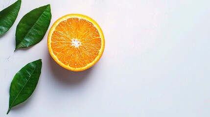 Fototapeta premium Fresh Orange Isolated on White Background with Green Leaves for Creative and Culinary Use in Stock Photography