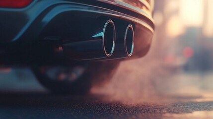 Fototapeta premium Close-Up of Car Exhaust Emission Pipes in Motion Creating a Blurred Speed Effect