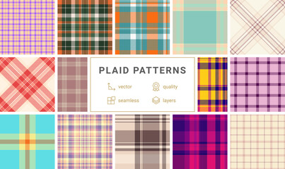 A set of timeless plaid textile designs featuring geometric squares, ideal for fabric, material, or stylish British-inspired fashion prints.