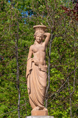 Sculptures in the gardens of Wilanow Palace. Historical Monuments. Warsaw