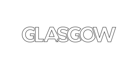 Glasgow city in the United Kingdom design features a geometric style illustration with bold typography in a modern font on white background.