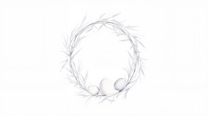 Obraz premium Minimalist pastel easter wreath with delicate eggs and soft branches on white background
