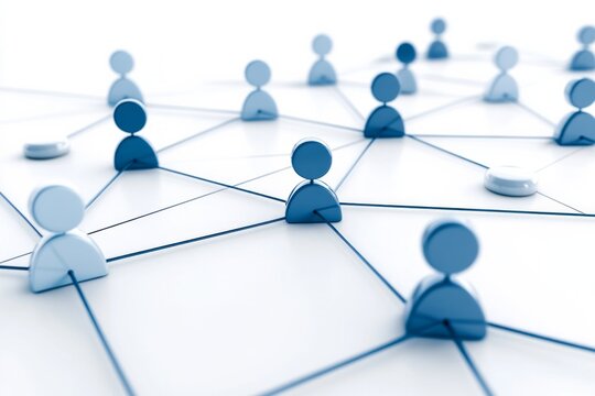 Vibrant social network connecting diverse 3D figures symbolizing human connection and community dynamics