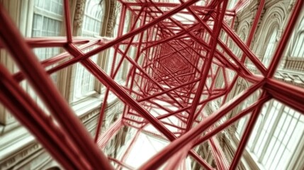 Abstract Red Structural Design from Below Perspective