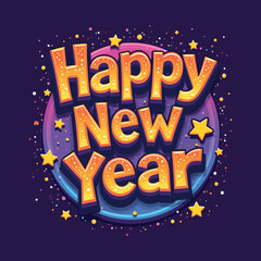 Retro Groovy Happy New Year T-shirt Design, Typography Graphic