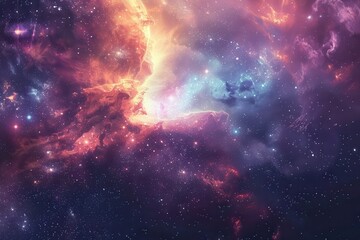 Fototapeta premium Colorful and detailed image of a nebula in deep space with bright stars and glowing gas clouds