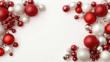 Obraz premium Festive red and silver Christmas garland creating a charming border on a blank canvas perfect for seasonal greetings and holiday decorations