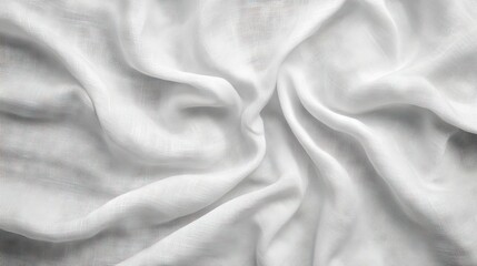 Elegant white linen fabric with a textured crumpled appearance creating a serene backdrop for creative display and product presentation