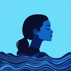 Aquarius surrounded by flowing water, calm and refreshing