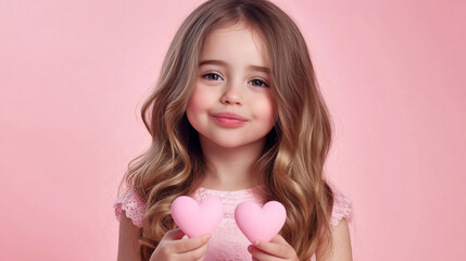 Pink heart-shaped valentines in a girl's hands.