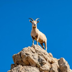 Capricorn on rocky peak, symbol of ambition and focus