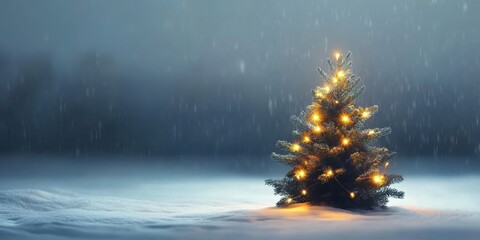 Christmas tree with ornaments, blurred background with lights and space for text