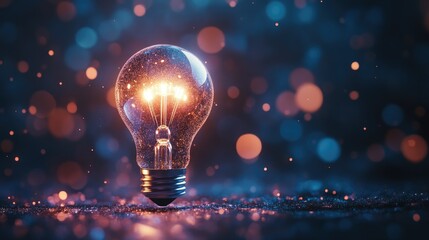 A glowing bulb represents creativity analytical thinking solutions to challenges and advances in technology Theme bulb creativity analytical thinking solutions technological advancement