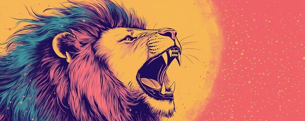 Leo lion roaring with cosmic mane, symbol of leadership and courage