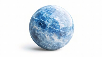 Isolated Blue Marble on White Background with Unique Swirls and Patterns for Artistic and Abstract Backgrounds