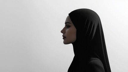 Fototapeta premium A woman wearing a black hijab stands in profile