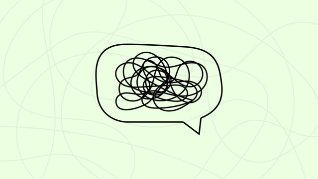 Illustration of a speech bubble containing a tangled line, symbolizing confusion or unclear communication