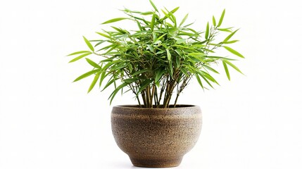 Obraz premium Lush Green Bamboo Plant in a Decorative Pot Isolated on a White Background for Indoor Decor, Gardening, and Home Decoration Inspiration