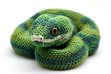 Fototapeta premium Knitted green christmas snake toy. New Year 2025