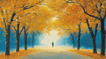 Fototapeta premium Solitude in Golden Autumn Forest Path