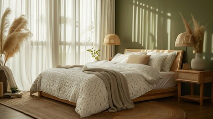 Beautiful Colored Mockup Bedroom Interior Blank Poster Decoration Art Background Image, generative AI