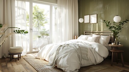 Beautiful Colored Mockup Bedroom Interior Blank Poster Decoration Art Background Image, generative AI