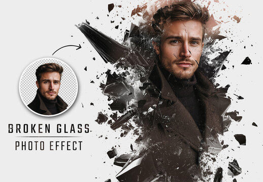 Exploding Broken Glass Dispersion Photo Effect Mockup. Generative Ai