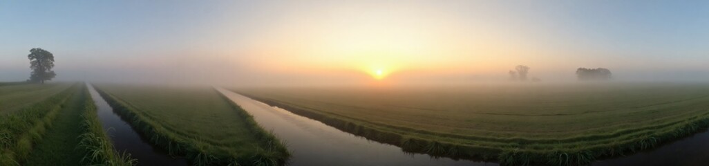 Fototapeta premium 360 degree photo, Misty Morning in the Countryside, A 360-degree view