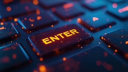 "ENTER" Key with Keyboard Highlighted in Focused View, Keyboard button