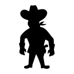 Cowboy Silhouette Vector Illustration. This is a black silhouette illustration of a cowboy standing in a confident pose. The figure is wearing a wide-brimmed cowboy hat and a bandana around the neck.