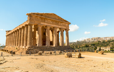 The Temple of Concordia, located in the park of the Valley of the Temples in Agrigento, Sicily,...