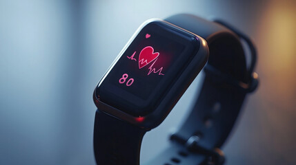 Smartwatch displaying heart rate monitor reading during a health tracking session