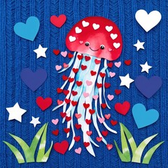 Adorable Valentine Jellyfish Paper Craft with Hearts