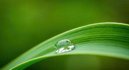 Serene dewdrop on vibrant green leaf in nature