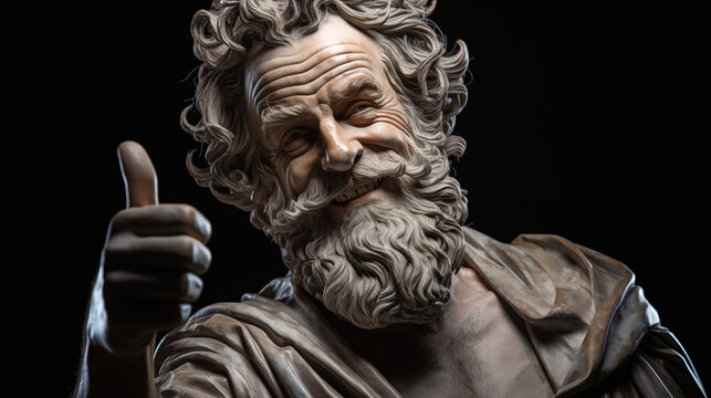 Statue of Democritus, the Laughing Philosopher, in Dramatic Lighting