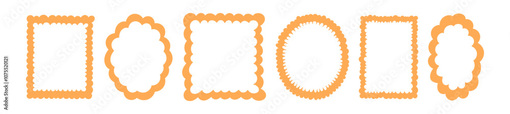 Wall mural wavy scallop edged frame shapes. decorative border with patterned lines . flat vector illustration i