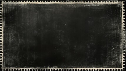 Dark vintage postage stamp border frame texture with perforated edges. 8k black grunge background with distressed borders and weathered surface creates dramatic gothic aesthetic
