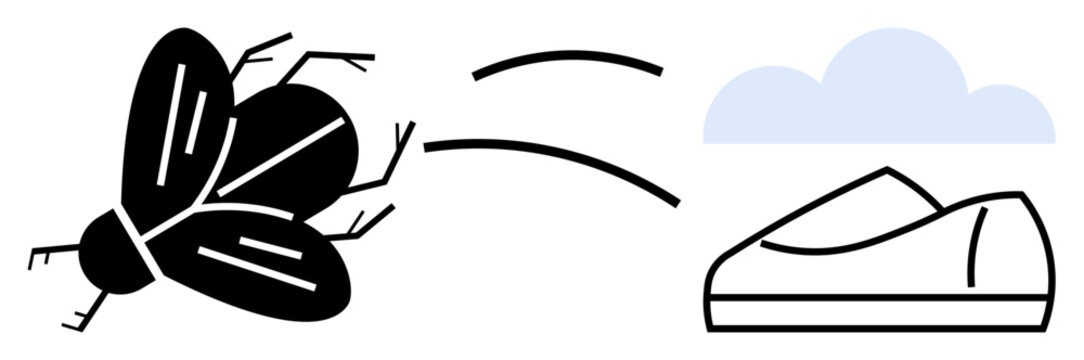 Fly being swatted by a shoe, symbolizing eradication of nuisances. Ideal for pest control, irritation, quick solutions, conflict resolution, simplicity concept, cleanliness promotion, household tips