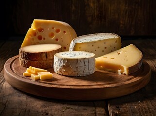 Assortment of Cheeses on Wooden Cutting Board