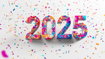 Obraz premium 3d rendered 2025 with confetti