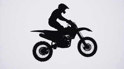 Silhouette of Motocross Rider Jumping on Dirt Bike