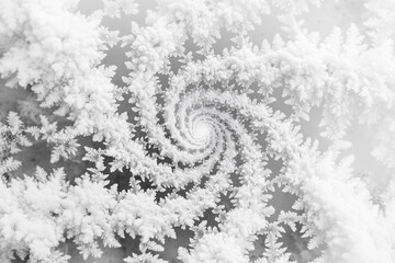 Obraz premium Spiral pattern of frost crystals creating a mesmerizing winter abstract on a light background