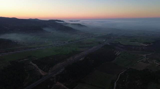 Aerial of Mediterranean Mountains After Dawn 4k drone