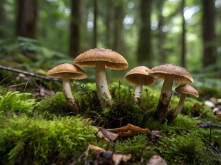 Fototapeta premium Forest Mushrooms in Mossy Setting
