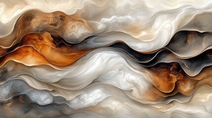 Abstract swirling pattern in white, brown and gold colors.
