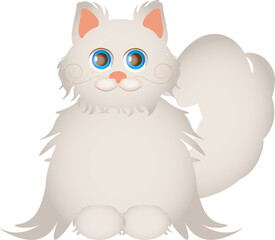 white cat character illustration for kids, children isolated on white