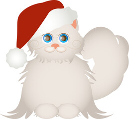 white cat in santa hat, cute character for kids, childrens, isolated on white illustration cartoon