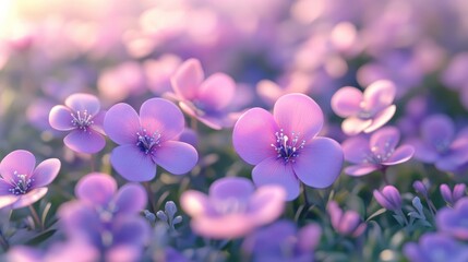 Close up macro of delicate small purple pink garden cowcockle flowers featuring a selective focus on a few petals